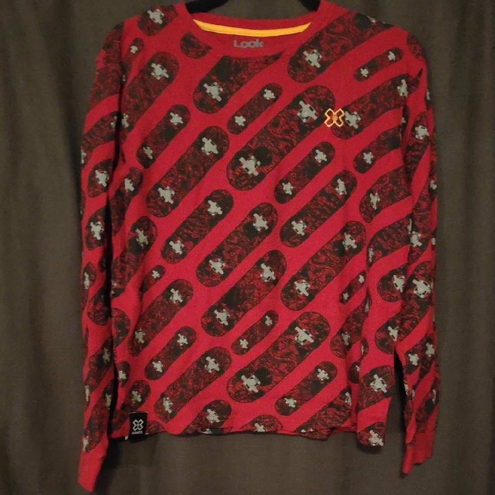 XGames Limited Edition Red Skateboard Patterned Long-Sleeved Shirt